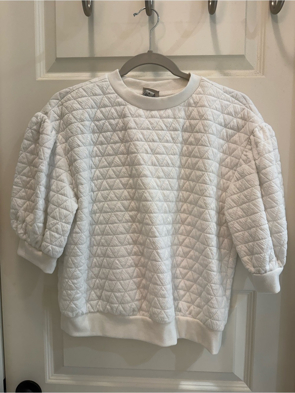 A New Day White Quilted Puff Sleeve Pullover Sweatshirt Size S